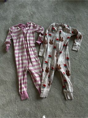 [Hanna Andersson] Pink Striped & Miffy Print Footed One-Piece Pajamas